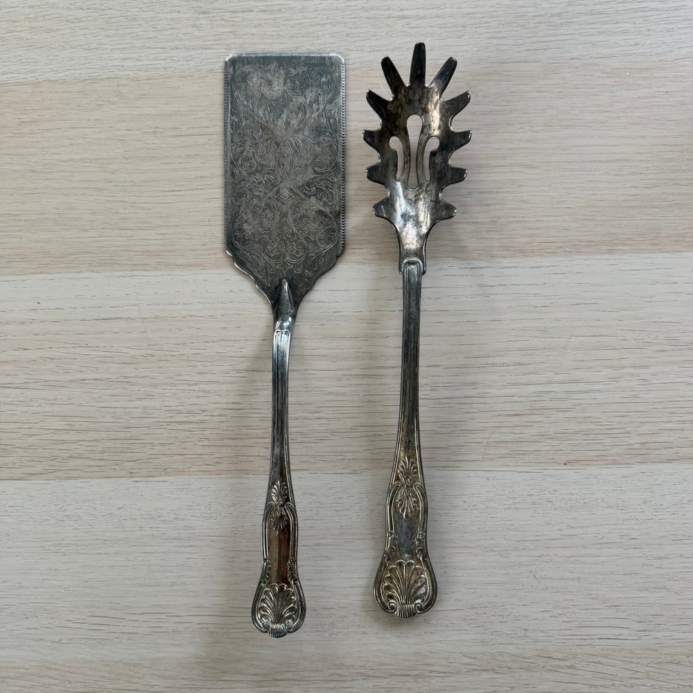 Sheffield Silver Co Silverplate Cake Lifter and Pasta Server Ornate Serving Set